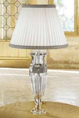 Table lamp in engraved clear crystal with white and grey fabric. Masiero. Table lamp in engraved clear crystal with white and grey fabric. Masiero.