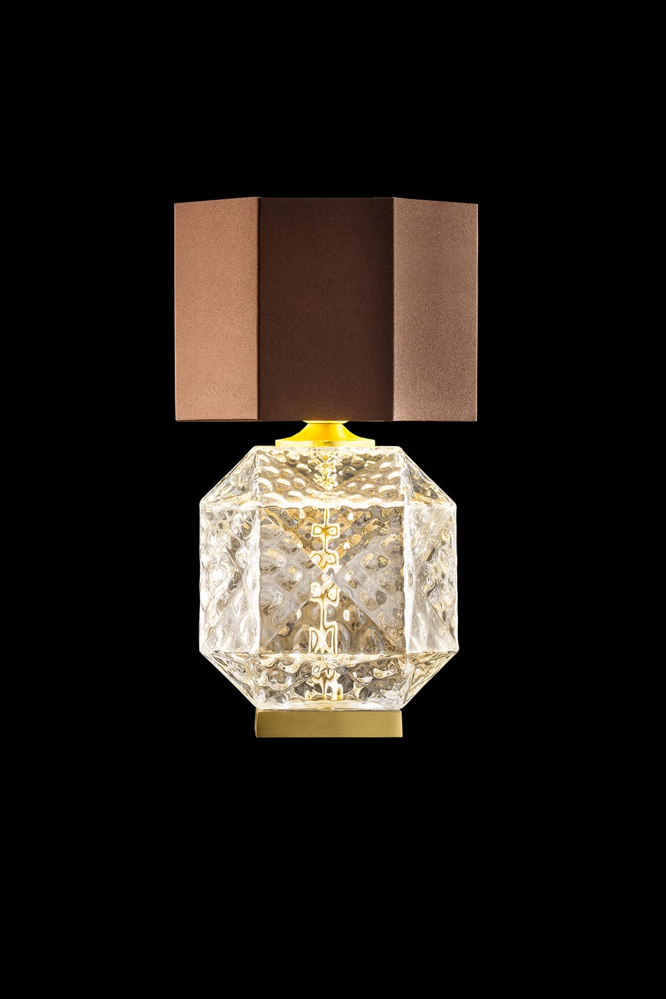 Octagonal table lamp in transparent blown glass. Masiero. 