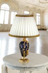 Ottocento blue crystal and gold-plated table lamp with white silk shade. Masiero. Ottocento blue crystal and gold-plated table lamp with white silk shade. Masiero.