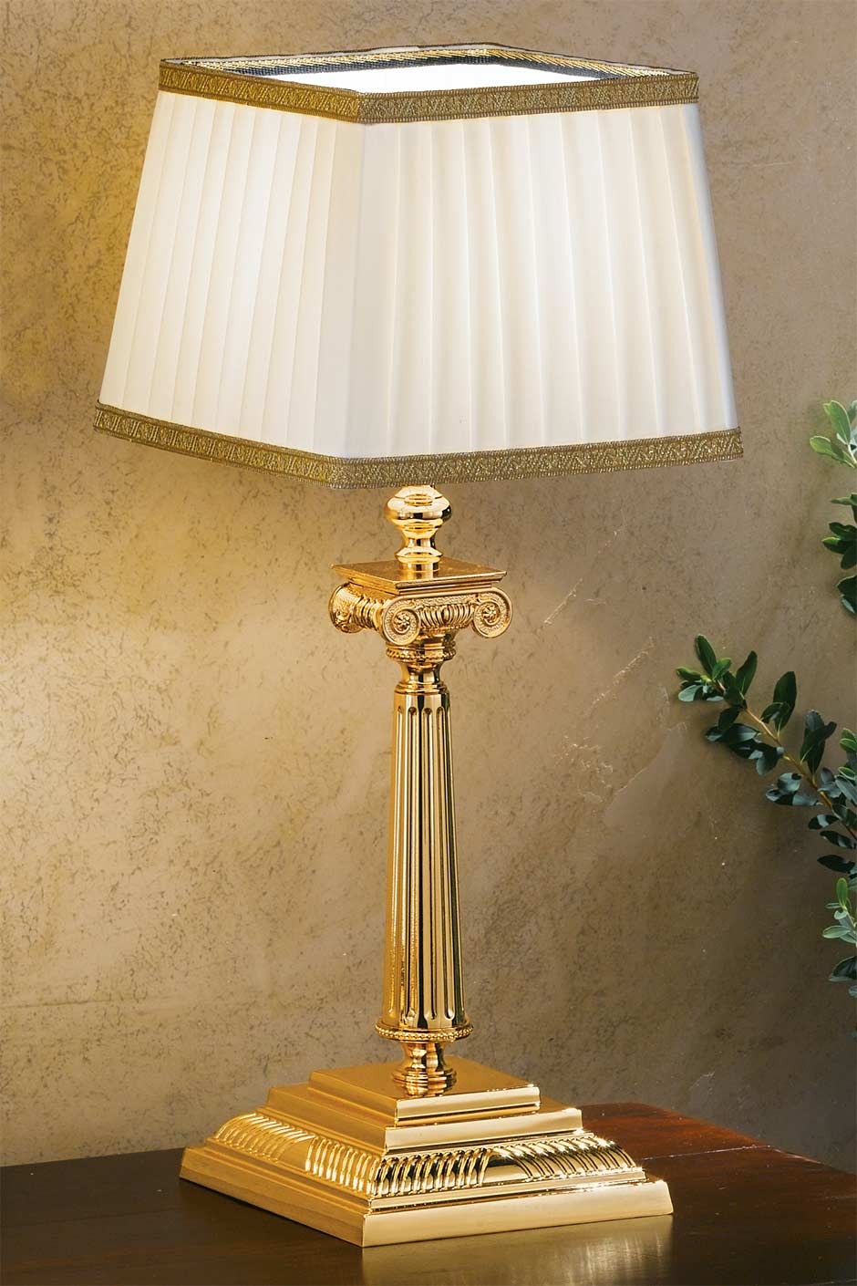 Small Gold Plated Bronze Table Lamp, Small Table Lamp With Square Shade
