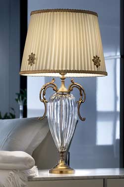 Table lamp with fluted clear crystal base and antique-gold fittings. Masiero. 