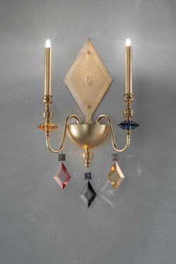Chic 2-light gold leaf sconce with drops. Masiero. 