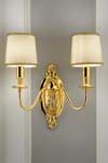 Double wall light in gold-plated bronze with beige silk shades. Masiero. 