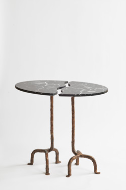 Duo of side tables in black marble by Marquina Swan. Matlight. 