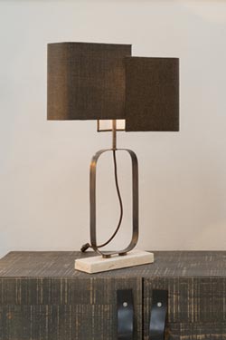 Beige marble and burnished brass table lamp. Matlight. 