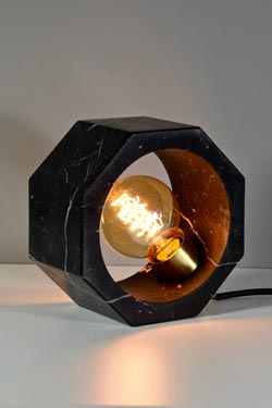 Black marble octagonal table lamp. Matlight. 