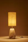 Monolite table lamp in raw alabaster block and linen. Matlight. 