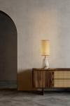 Monolite table lamp in raw alabaster block and linen. Matlight. 