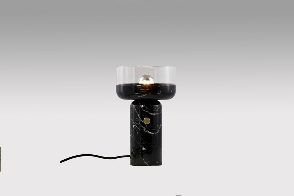 Coppa, black marble and clear glass table lamp. Matlight. 