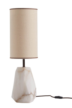 Monolite table lamp in raw alabaster block and linen. Matlight. 