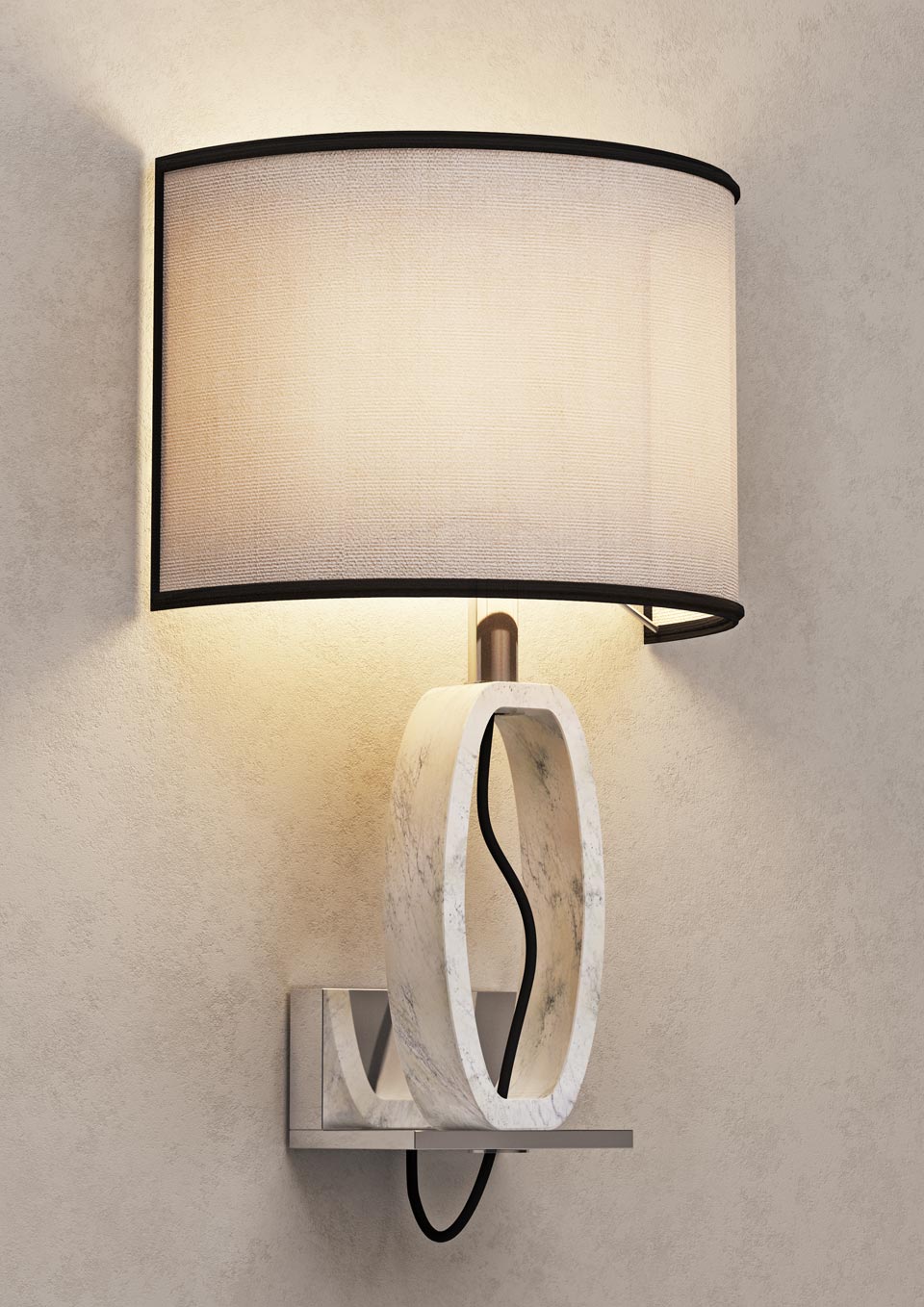 Deco wall lamp in white marble and chrome metal support. Matlight. 