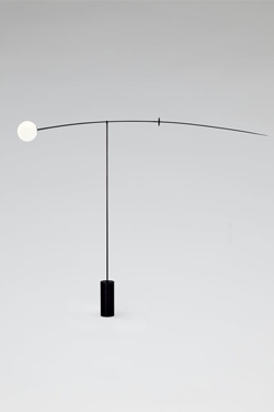 Large Mobile floor lamp in black patinated brass with a white globe. Mobile Chandelier 5. Michael Anastassiades. 