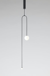 Long black patinated brass pendant with two white globes of different size Mobile Chandelier 7. Michael Anastassiades. 