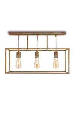 Cubic 3-light ceiling light in aged brass. Moretti Luce. 