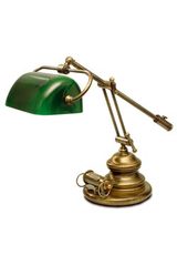 Green American library lamp with natural brass counterweight. Moretti Luce. 