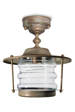 Onda outdoor lantern ceiling light in aged brass country style. Moretti Luce. 