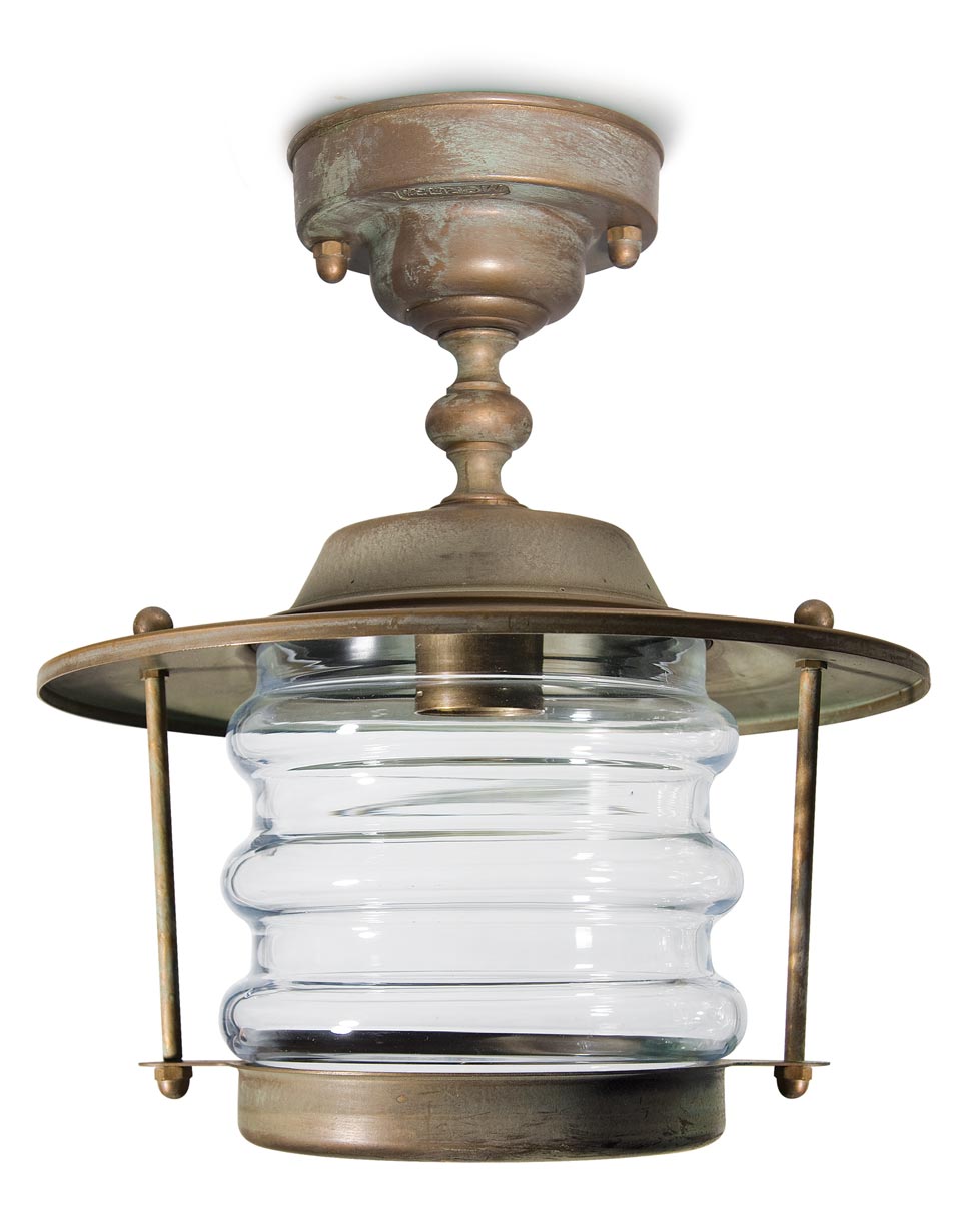 Onda outdoor lantern ceiling light in aged brass country style. Moretti Luce. 