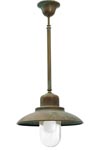 Hanging lamp on exterior rod in aged brass. Moretti Luce. 