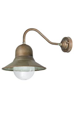 Bell-shaped exterior wall light in aged brass. Moretti Luce. 