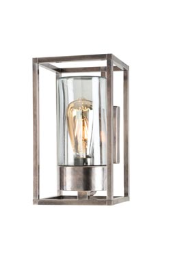 Cubic wall-mounted outdoor lantern in aged nickel. Moretti Luce. 