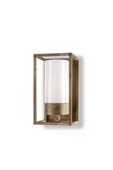 Cubic outdoor lantern wall lamp in aged brass. Moretti Luce. 