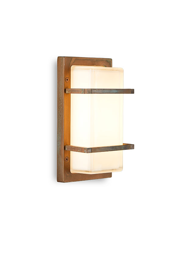 Ice Cubic outdoor wall lamp rectangle antique brass finish. Moretti Luce. 