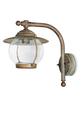 Exterior wall light in aged brass high stem. Moretti Luce. 