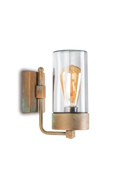 Silindar wall light in aged brass and transparent glass. Moretti Luce. 