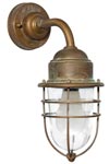 Storm exterior wall light in aged brass curved rod. Moretti Luce. 