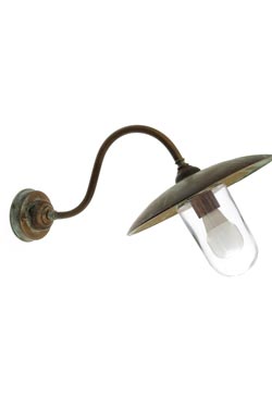 Trasimeno outdoor gooseneck wall light in solid brass. Moretti Luce. 