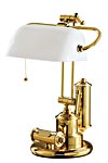 Lampe bibliothèque américaine blanche laiton verni poli. Moretti Luce. 