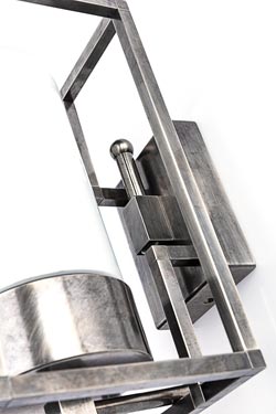 Cubic wall-mounted outdoor lantern in aged nickel. Moretti Luce. 