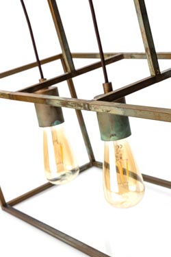 Cubic 3-light ceiling light in aged brass. Moretti Luce. 