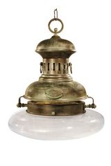 Galleon hanging lamp with old glass and patinated brass. Moretti Luce. 