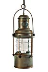 Large cylindrical marine lantern pendant in aged brass. Moretti Luce. 