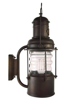 Large cylindrical marine lantern sconce in burnished brass. Moretti Luce. 
