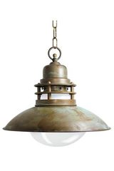 Taverna large marine pendant lamp in aged brass and opal glass. Moretti Luce. 