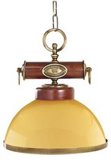 Suspension coupole jaune bois verni et laiton naturel. Moretti Luce. Suspension coupole jaune bois verni et laiton naturel. Moretti Luce.