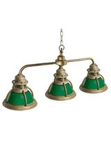Suspension de marine triple en laiton naturel et verre vert. Moretti Luce. Suspension de marine triple en laiton naturel et verre vert. Moretti Luce.