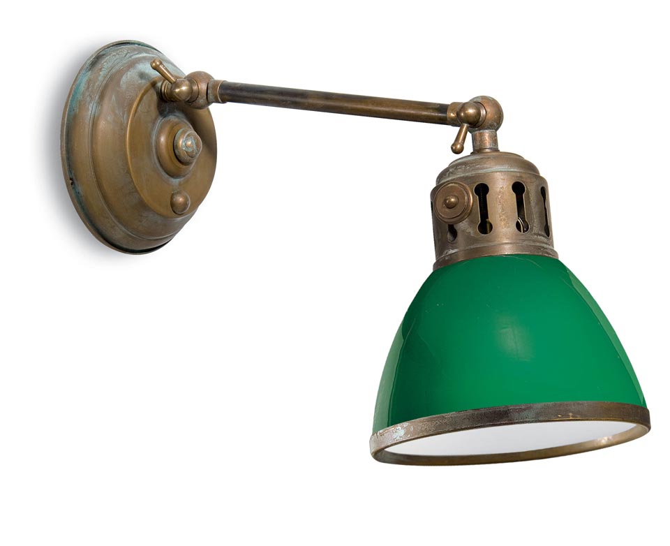 Pendula articulated wall lamp and green glass. Moretti Luce. 