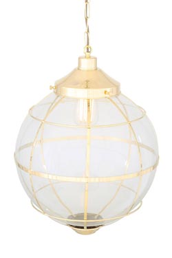 Henlow suspension avec globe de verre opale et cage dorée. Mullan. 