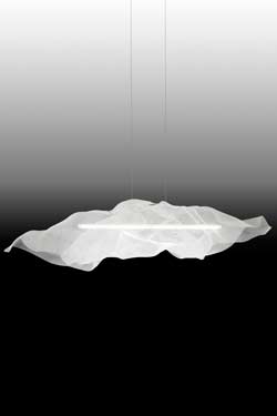 Aura pendant light with LED lighting and white steel shade. Myo. 