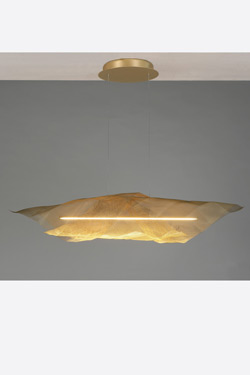 Large Aura pendant light in gold-plated steel mesh. Myo. 