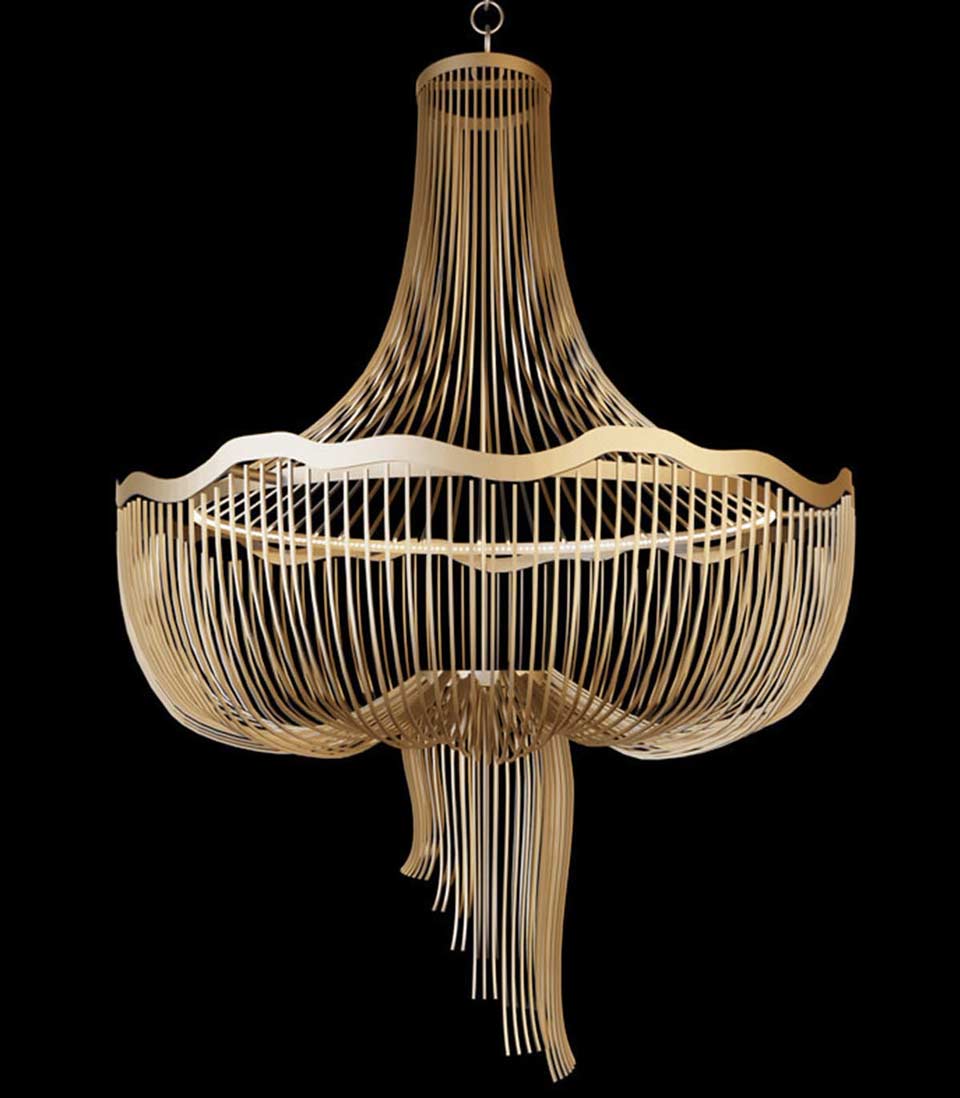 Medusa contemporary hot-air-balloon chandelier in matt gold-finish steel. Myo. Medusa contemporary hot-air-balloon chandelier in matt gold-finish steel. Myo.