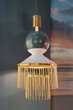 Green Art Deco pendant light with polished brass, by Boheme. Myo. 