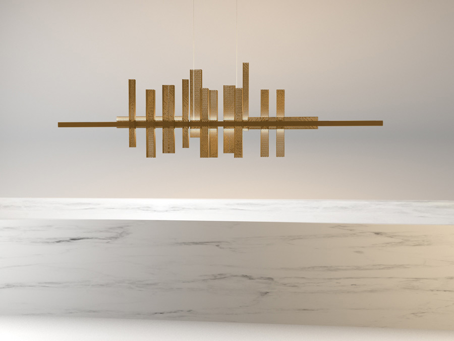 Large golden Skyline Metropolis pendant light. Myo. Large golden Skyline Metropolis pendant light. Myo.