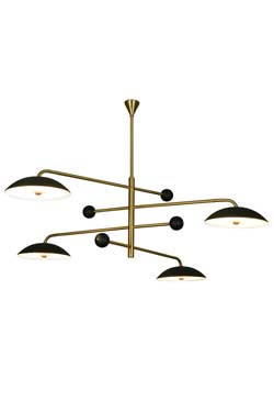 Twirl pendant lamp, 1950s style, gold and black 4-light. Myo. 