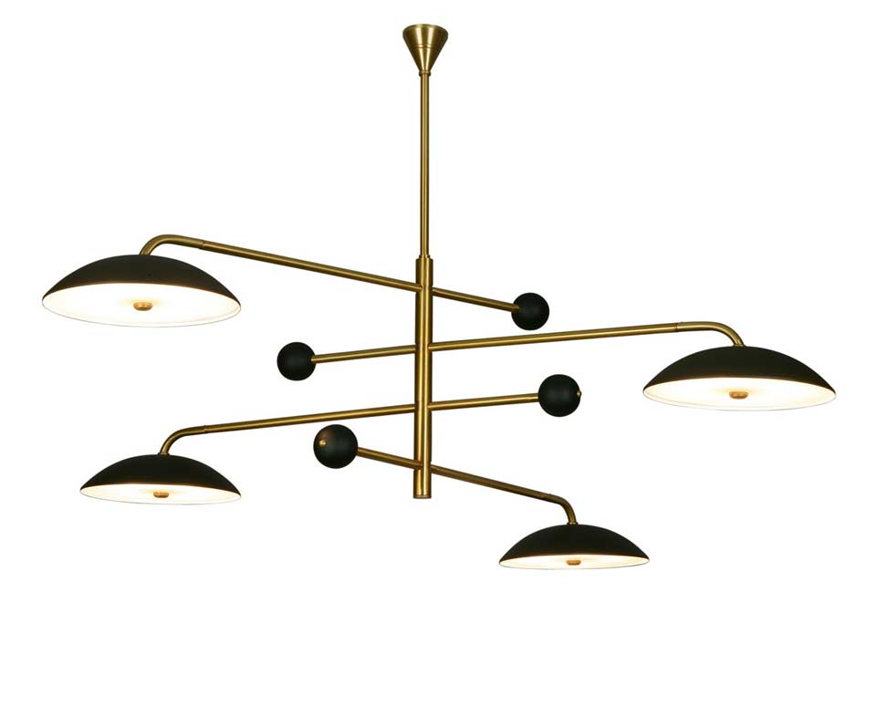 Twirl pendant lamp, 1950s style, gold and black 4-light. Myo. Twirl pendant lamp, 1950s style, gold and black 4-light. Myo.