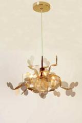 Unfocused 4-light pendant lamp in 24K gold-plated steel mesh. Myo. 