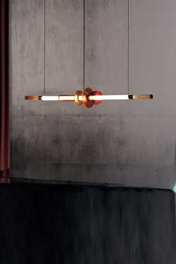 Venus linear graphic pendant light in metal and glass. Myo. 